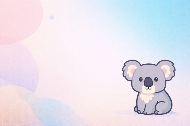 Flat Cartoon Koala Small Figure on Pastel Abstract Background Wallpaper