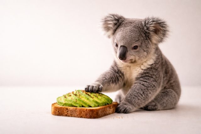 Koala with Avocado Toast Minimal Scene Wallpaper