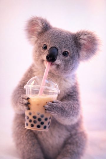 Koala Drinking Bubble Tea Wallpaper