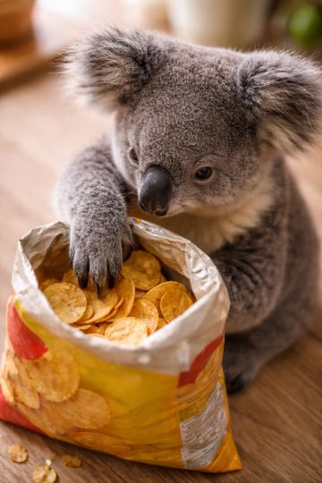Koala Reaching Into Chip Bag Wallpaper
