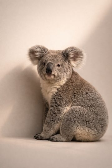 Koala Sitting with Soft Shadow on Clean Floor Wallpaper