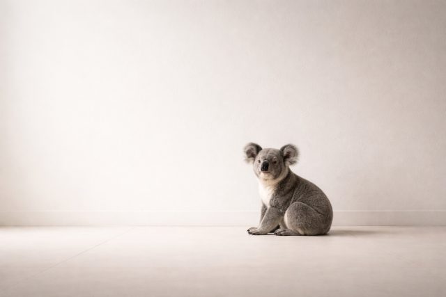 Koala in Wide Minimal Empty Space Wallpaper