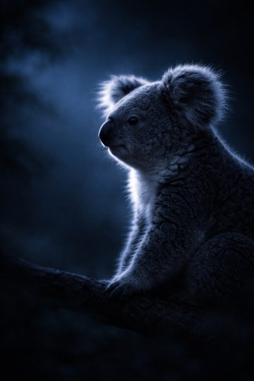 Koala Sitting on Branch in Moonlight Silhouette Wallpaper
