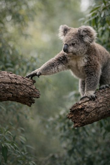 Koala Reaching Between Tree Branches Wallpaper