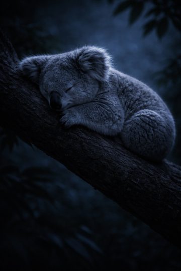 Sleeping Koala on Tree at Night Blue Tone Wallpaper