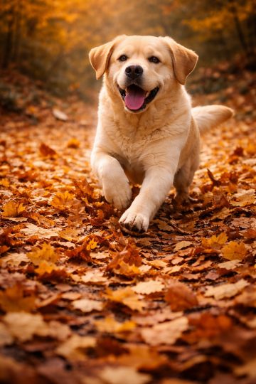 Labrador Retriever Running Through Autumn Leaves Wallpaper