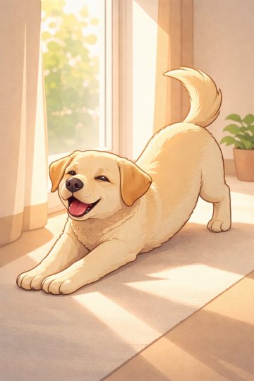 Cartoon Labrador Retriever Morning Stretch Sunlight Window Wallpaper