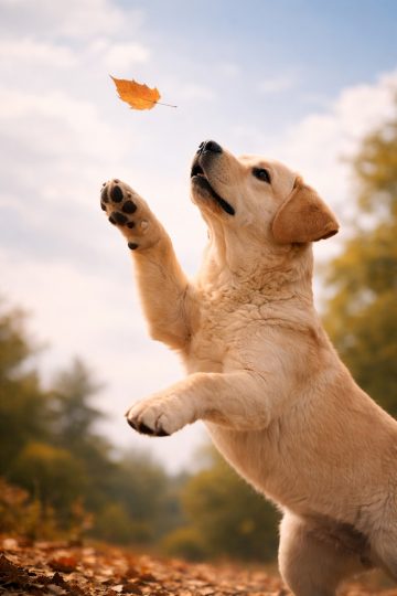 Labrador Retriever Catching Falling Leaf Autumn Wallpaper
