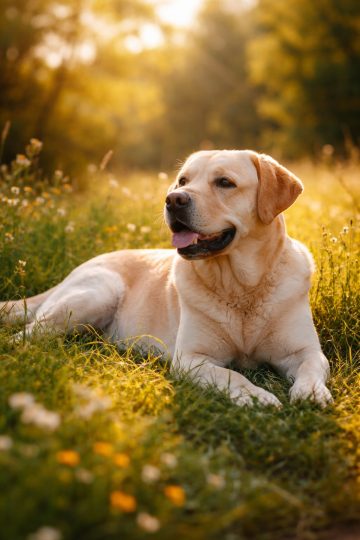 Labrador Retriever Golden Field Sunlight Resting Wallpaper