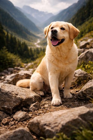 Labrador Retriever Mountain Overlook Valley View Wallpaper