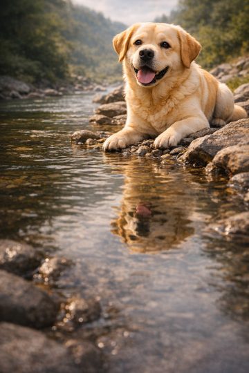 Labrador Retriever River Edge Reflection Close Wallpaper