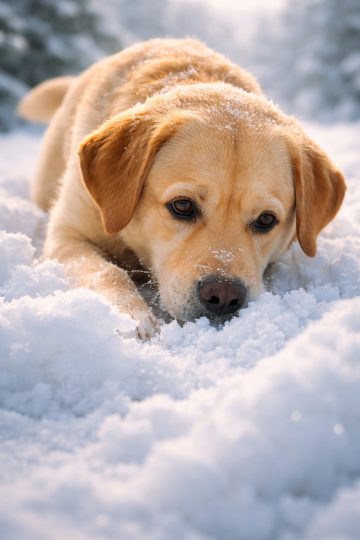 Labrador Retriever Snow Close-Up Winter Soft Light Wallpaper