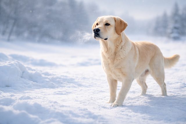 Labrador Retriever Snow Field Cold Breath Morning Wallpaper
