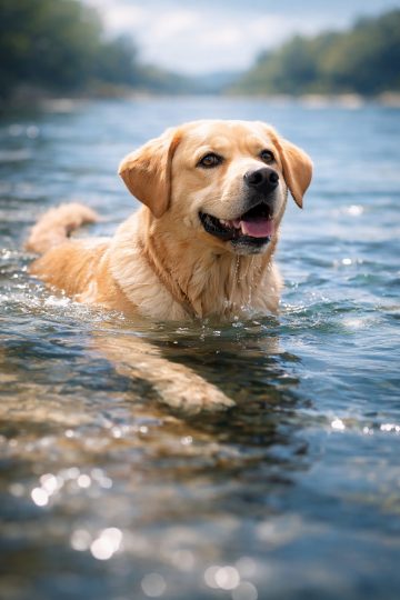 Labrador Retriever Swimming River Summer Splash Wallpaper