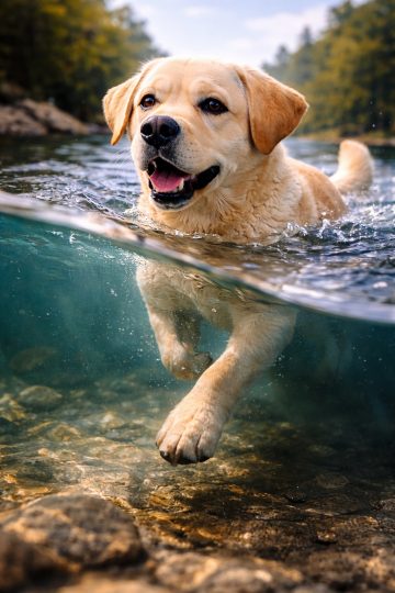 Labrador Retriever Swimming Split View Underwater Wallpaper