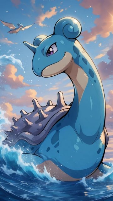 Lapras Riding Ocean Waves Wallpaper