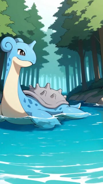 Lapras Resting in a Forest River Wallpaper
