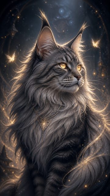 Maine Coon Cat Fantasy Glow Illustration Wallpaper