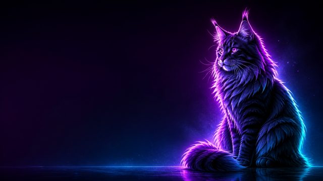 Maine Coon Cat in Neon Cyber Glow Style Wallpaper