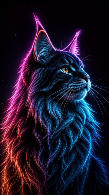 Maine Coon Cat Neon Outline Portrait Wallpaper