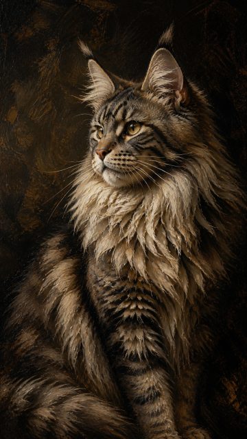 Maine Coon Cat Oil Painting Style Portrait Wallpaper