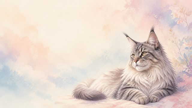 Maine Coon Cat in Dreamy Pastel Soft Illustration Wallpaper