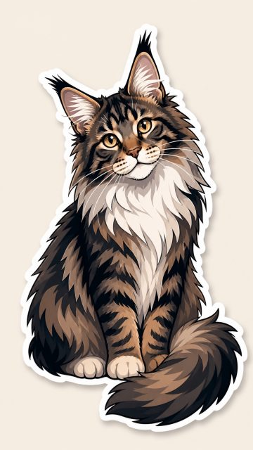 Maine Coon Cat Sticker Style Clean Illustration Wallpaper
