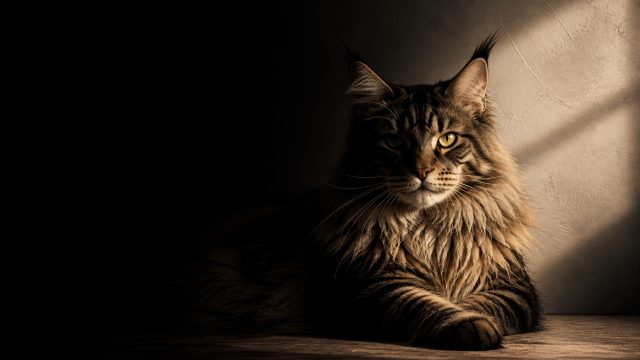 Maine Coon Cat in Split Shadow Contrast Lighting Wallpaper