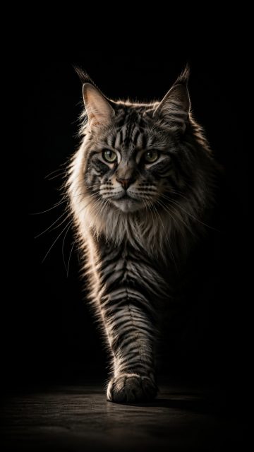 Maine Coon Cat Walking Through Dark Glow Background Wallpaper