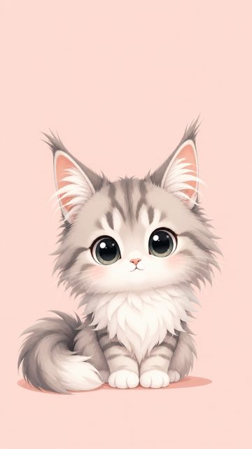 Maine Coon Cat in Soft Chibi Illustration Style Wallpaper
