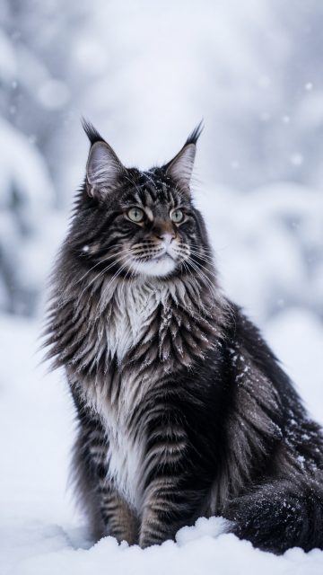 Maine Coon Cat in Soft Snowy Winter Environment Wallpaper
