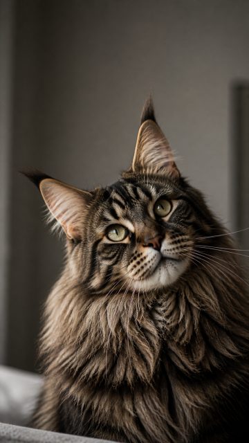 Maine Coon Cat Head Tilt in Soft Indoor Light Wallpaper
