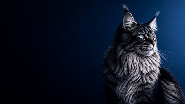 Maine Coon Cat Against Dark Blue Gradient Light Wallpaper