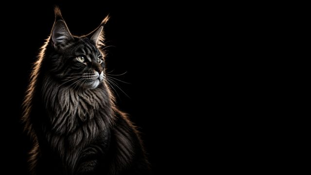 Maine Coon Cat Cinematic Portrait with Left Side Focus Wallpaper