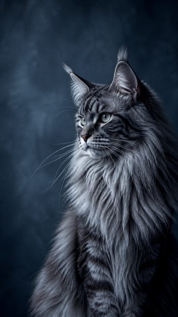 Maine Coon Cat Portrait in Cool Neutral Soft Light Wallpaper