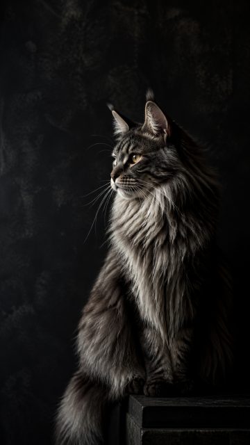 Maine Coon Cat in Dark Studio Background Portrait Wallpaper