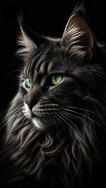 Maine Coon Cat Dramatic Close Up Eyes in Shadow Wallpaper
