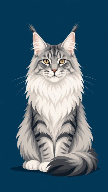 Maine Coon Cat Flat Cartoon Minimal Style Wallpaper