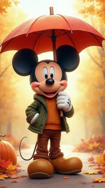 Mickey Mouse Autumn Umbrella Wallpaper
