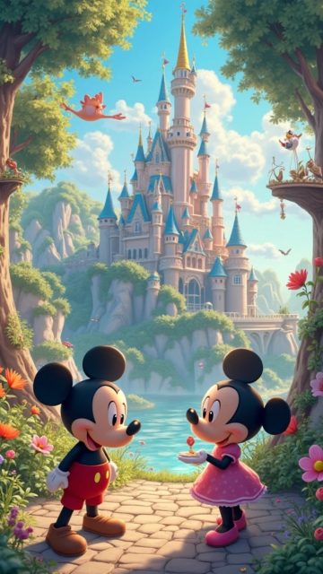 Mickey Mouse Castle Garden Wallpaper