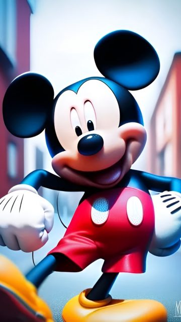 Mickey Mouse in Modern City Glow Wallpaper
