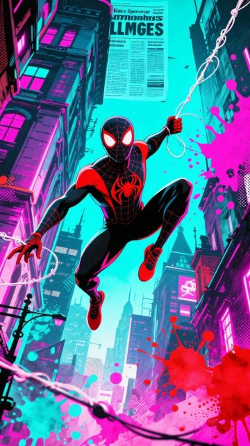 Miles Morales in a Neon Street Wallpaper