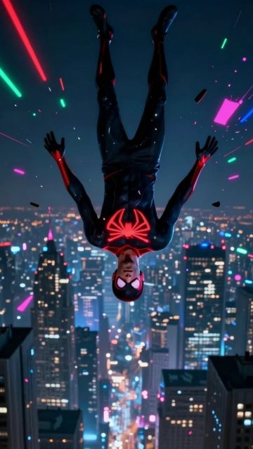 Miles Morales Upside Down Neon City Wallpaper