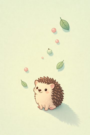 Cartoon Hedgehog with Leaves Pastel Wallpaper