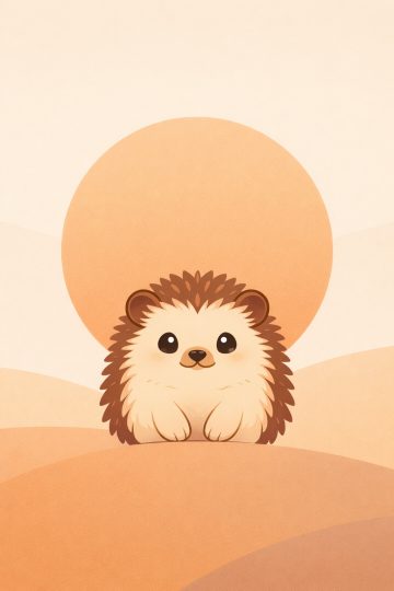 Cartoon Hedgehog Sunset Desert Pastel Wallpaper