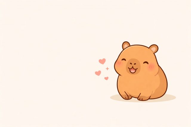 Cute Minimal Capybara Smiling with Tiny Hearts