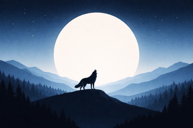 Minimal Moonlit Wolf Mountain Wallpaper