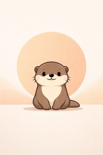 Minimal Otter Sitting with Sun Circle Soft Background Wallpaper