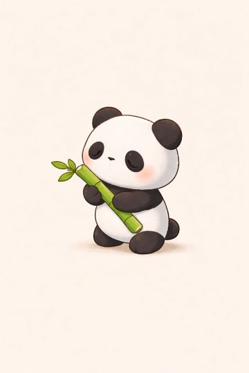 Minimal Panda Holding Bamboo Cute Wallpaper