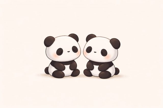 Minimal Panda Pair Cute Illustration Wallpaper